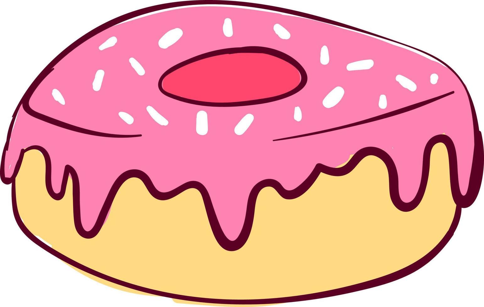 zoet roze donut, illustratie, vector Aan wit achtergrond.