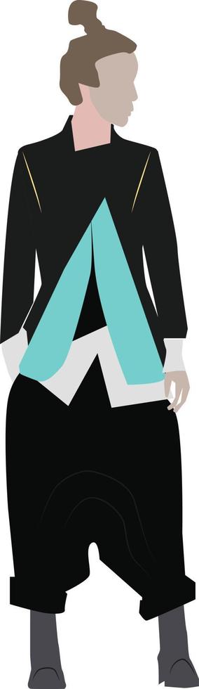 meisje in zwart, illustratie, vector Aan wit achtergrond.