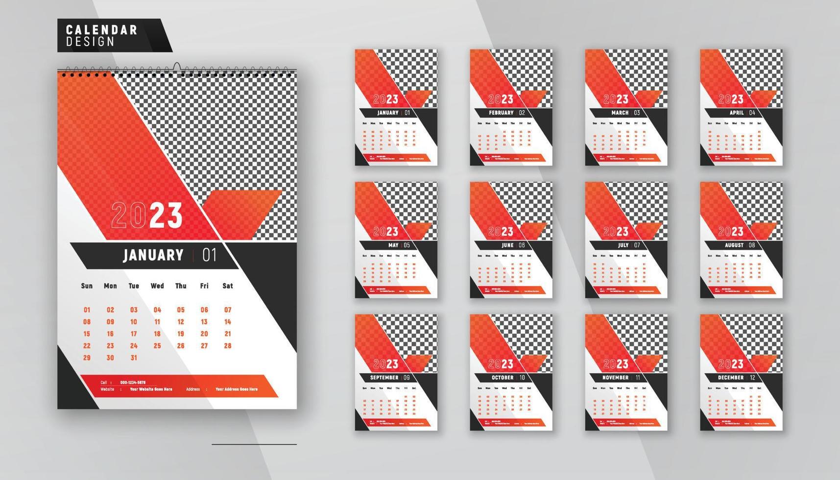 2023 muur kalender 12 bladzijde modern creatief ontwerper ontwerp sjabloon vector