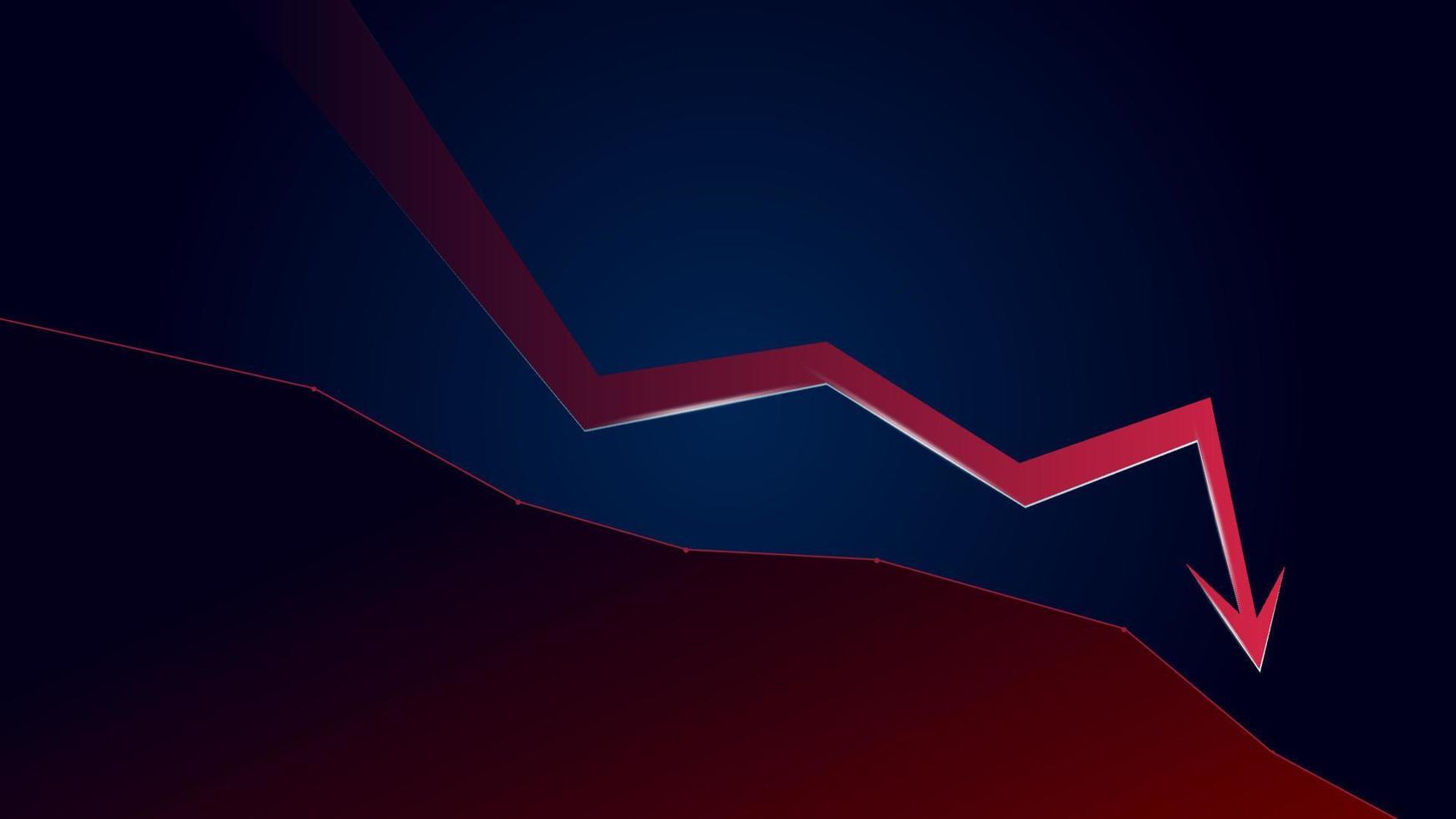 rood neerwaartse trend pijl en prijs valt naar beneden met kopiëren ruimte Aan donker blauw achtergrond. handel crisis en Botsing. vector illustratie.