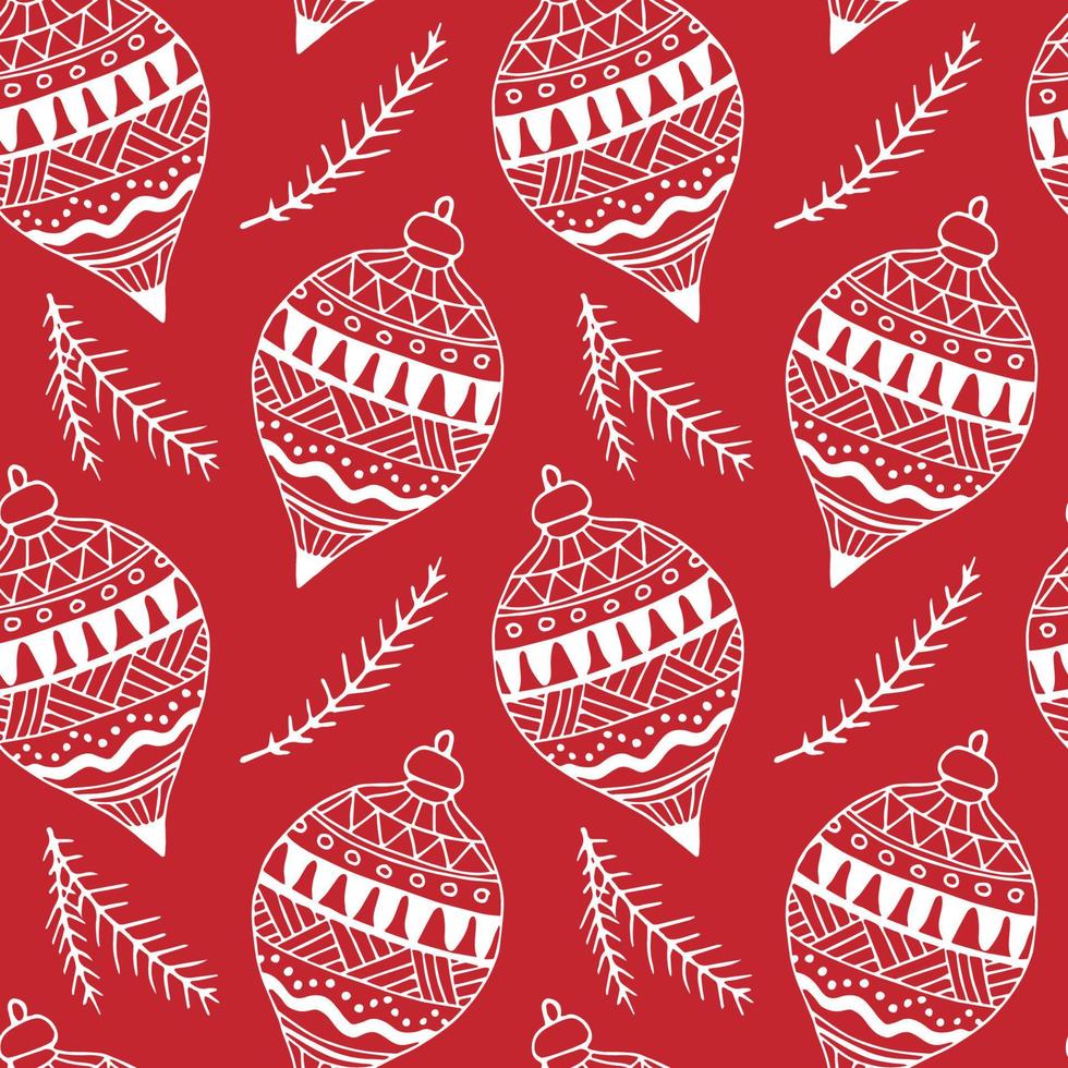 rood en wit Kerstmis naadloos patroon. vector illustratie voor winter viering. hand- getrokken Kerstmis boom twijgen en Kerstmis ornament.