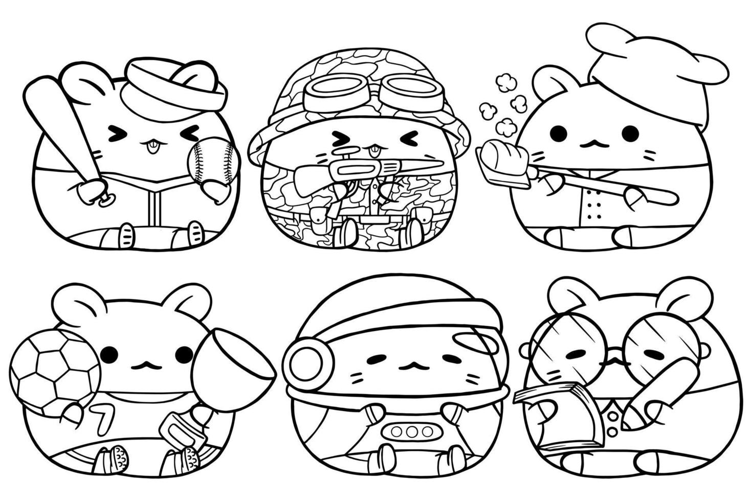 reeks vector schets illustratie van schattig hamster karakter voor kleur boek