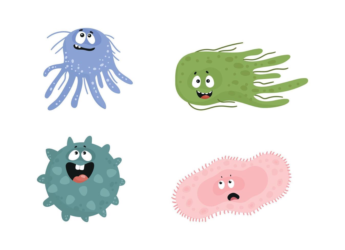 set van bacteriën met emoties vector