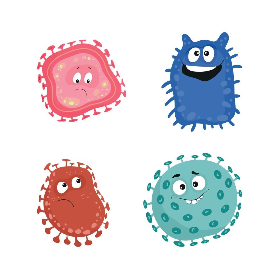 set van bacteriën met emoties vector