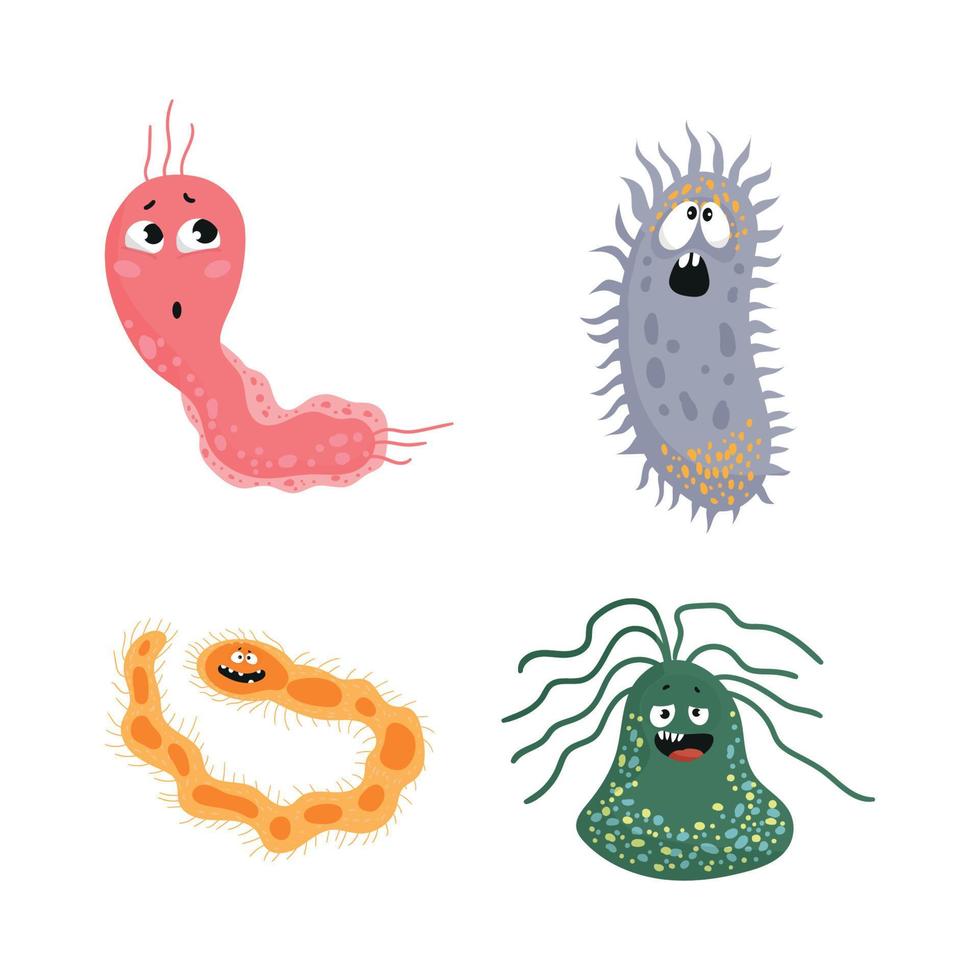 set van bacteriën met emoties vector