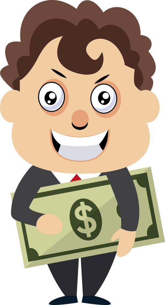 Mens Holding geld, illustratie, vector Aan wit achtergrond.