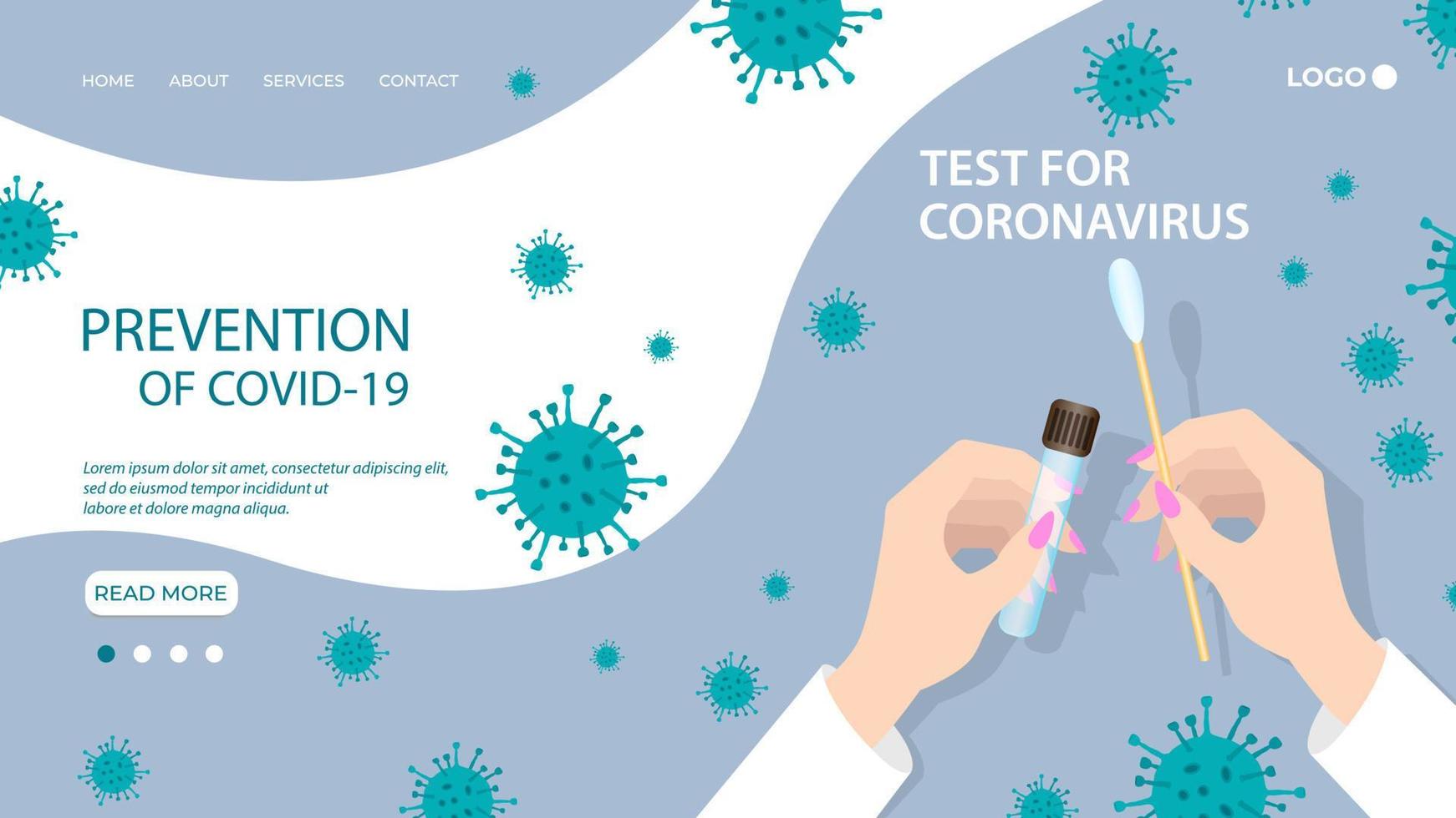 testen voor coronavirus.bel voor nakoming met veiligheid maatregelen in de context van de epidemie.bescherming tegen coronavirus en griep.de sjabloon van de landen bladzijde. vector