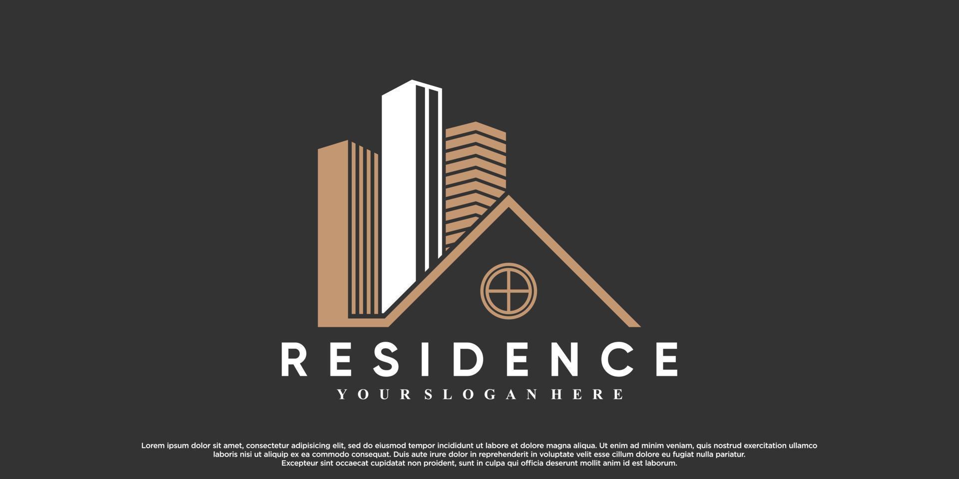 residentie logo ontwerp illustratie met icoon huis en creatief concept vector