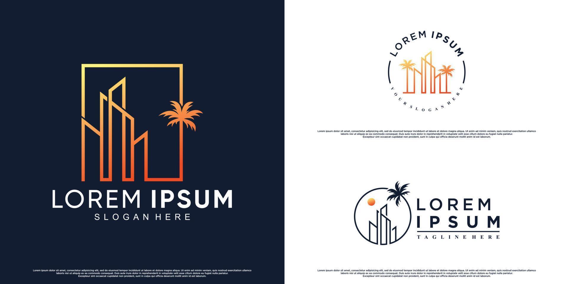 bundel icoon huis en plam logo ontwerp met creatief stijl premie vector
