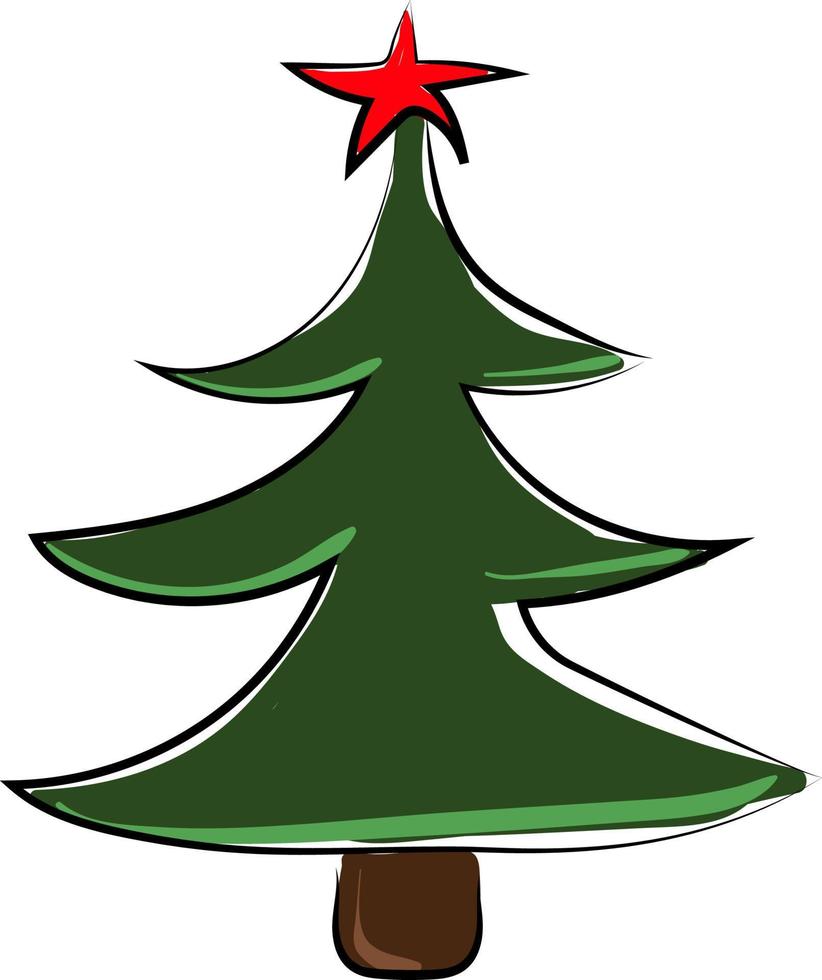 Kerstmis boom met ster, illustratie, vector Aan wit achtergrond.
