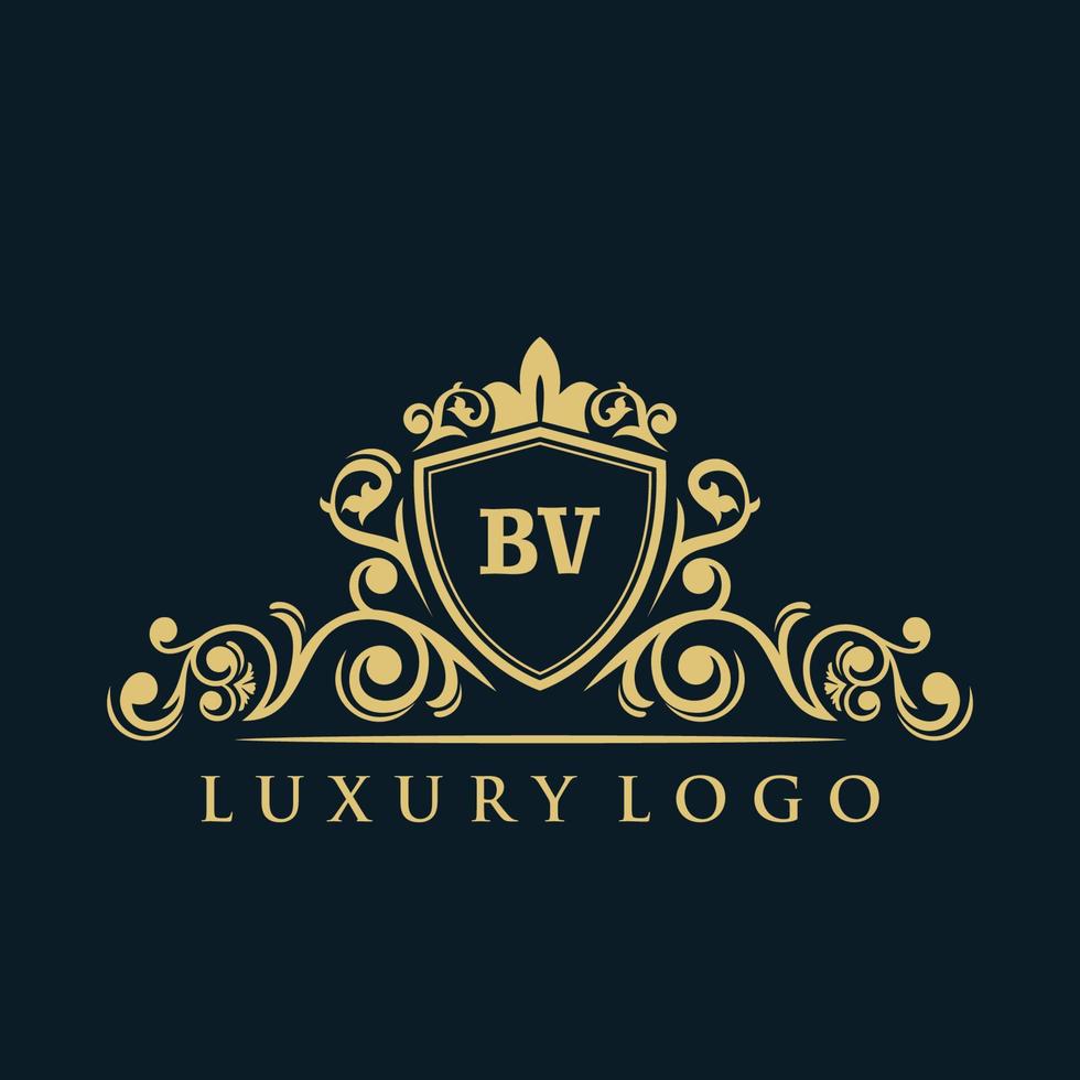 brief bv logo met luxe goud schild. elegantie logo vector sjabloon.