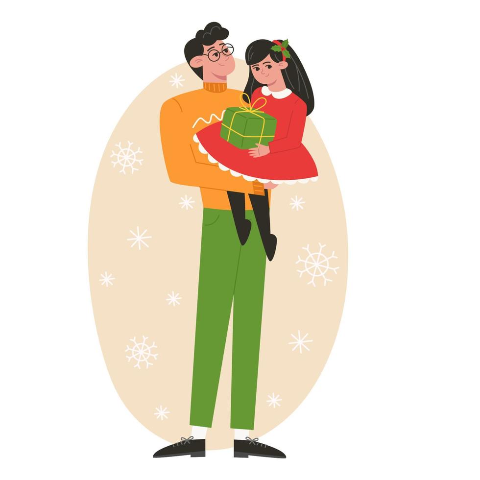 vader en dochter Bij Kerstmis illustratie in vlak stijl vector