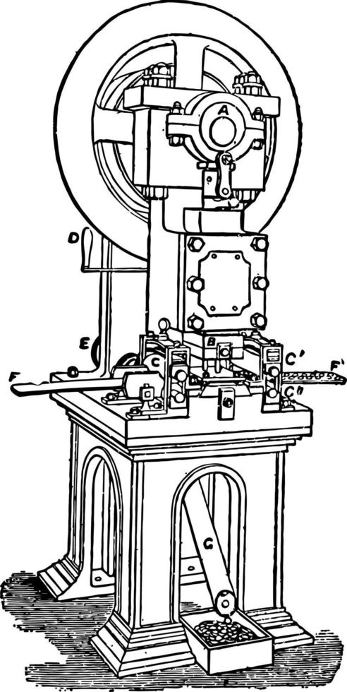 munt slaan snijdend machine voor munten wijnoogst illustratie. vector