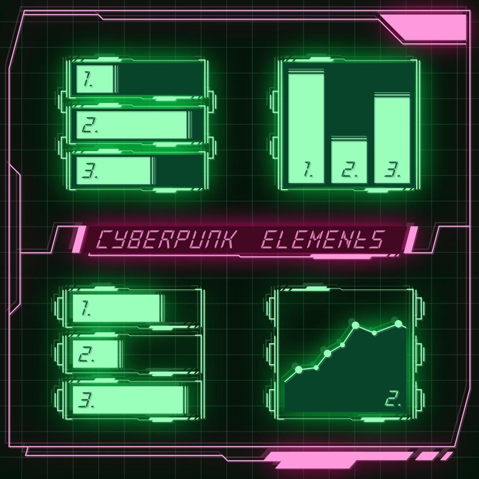 scifi futuristische controle paneel verzameling van hud elementen gui vr ui ontwerp cyberpunk retro stijl. vector