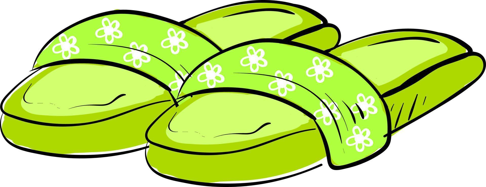 groen slippers, illustratie, vector Aan wit achtergrond.