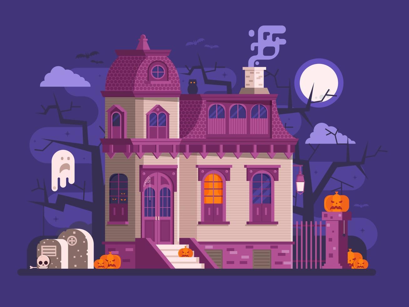 halloween achtervolgd huis tafereel vector