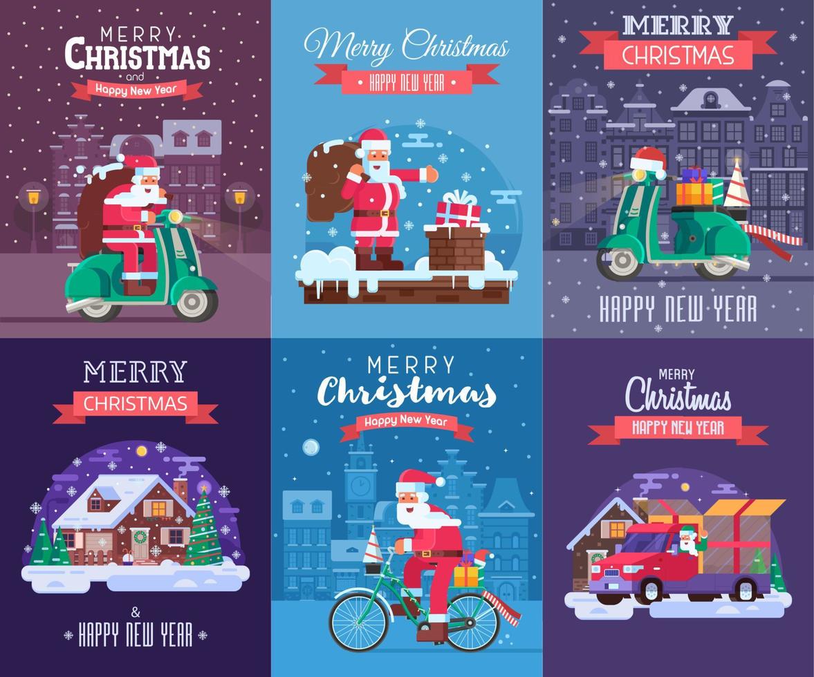 Kerstmis kaarten reeks met de kerstman leveren vector