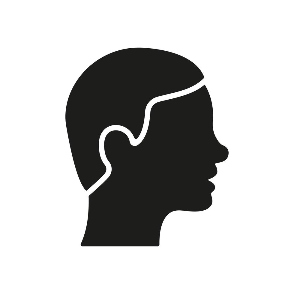 mannetje kapsel profiel silhouet icoon. mannen hoofd met verfijnd haar- zwart icoon. visie kant Mens pictogram. geïsoleerd vector illustratie.