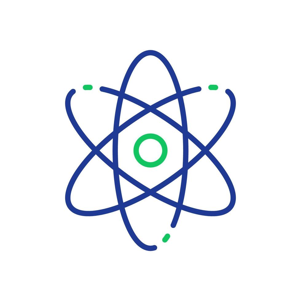 atoom lijn icoon. wetenschappelijk atoom symbool. teken van onderwijs en wetenschap. structuur van kern van atoom. protonen, neutronen en elektronen lineair icoon. bewerkbare hartinfarct. vector geïsoleerd illustratie.