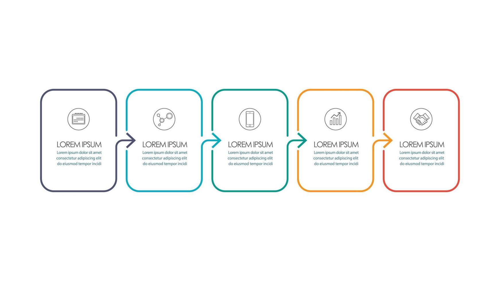 infographic dun lijn kader met vijf stappen plein sjabloon vector