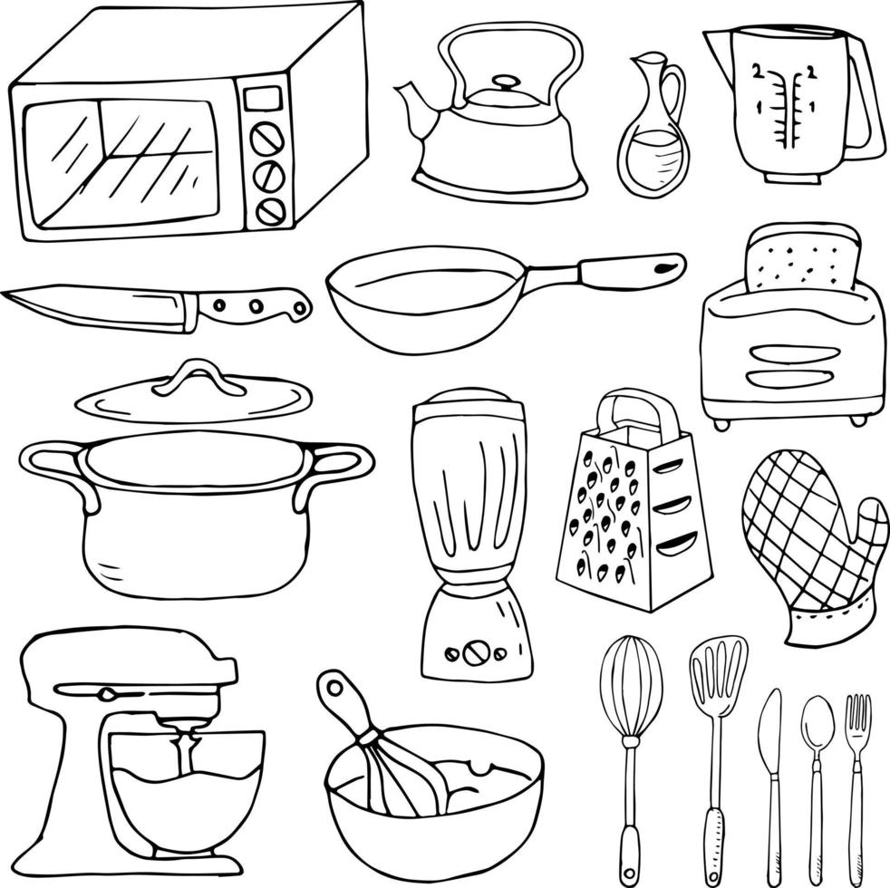 keuken hand- getrokken vector illustratie voorwerpen reeks