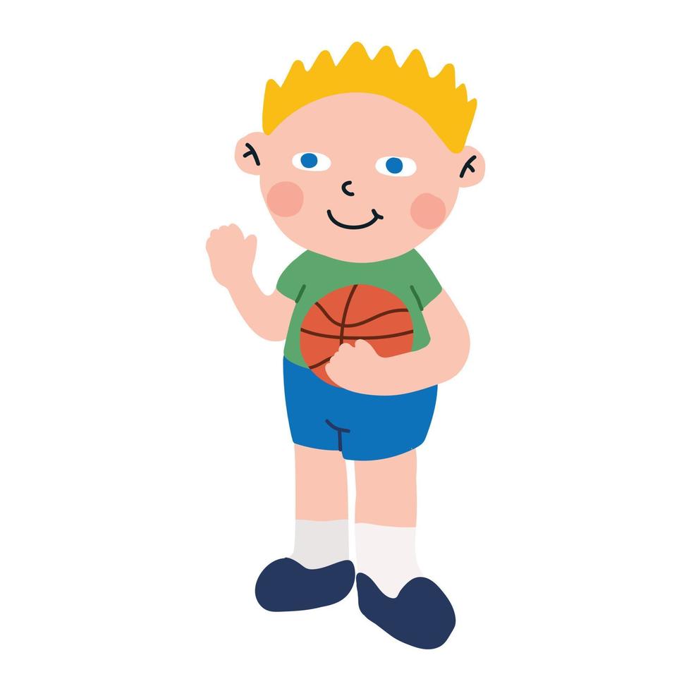 blond haar- jongen blauw ogen met basketbal vector