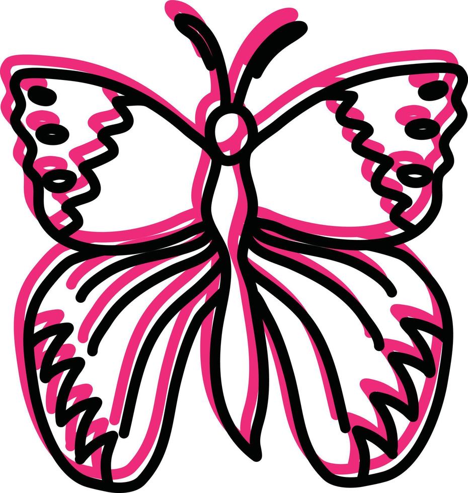 exotisch roze vlinder, illustratie, vector Aan een wit achtergrond