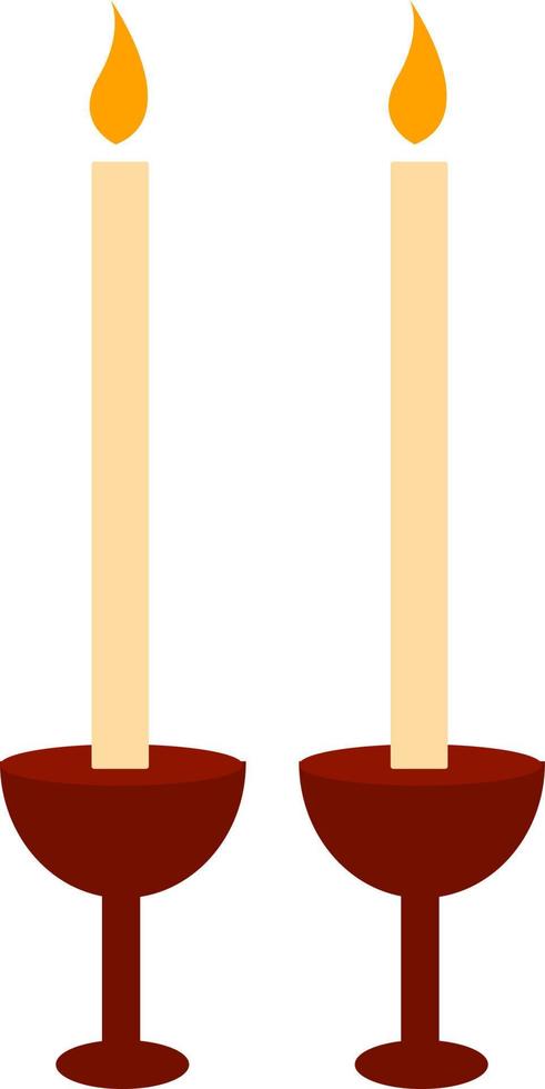 twee kaarsen brandend, illustratie, vector Aan wit achtergrond.