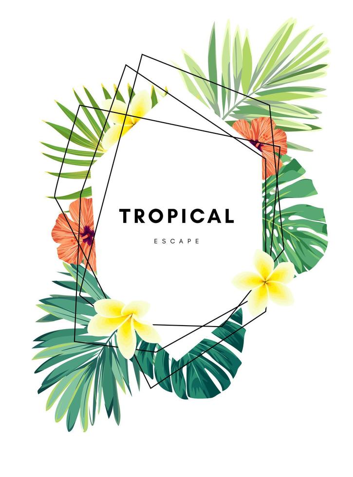 tropisch zomer achtergrond met palm bladeren, bloemen en ananas. vector