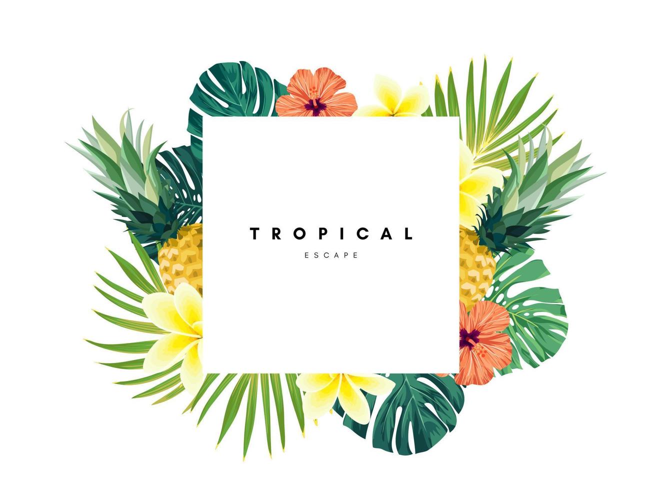 tropisch zomer achtergrond met palm bladeren, bloemen en ananas. vector