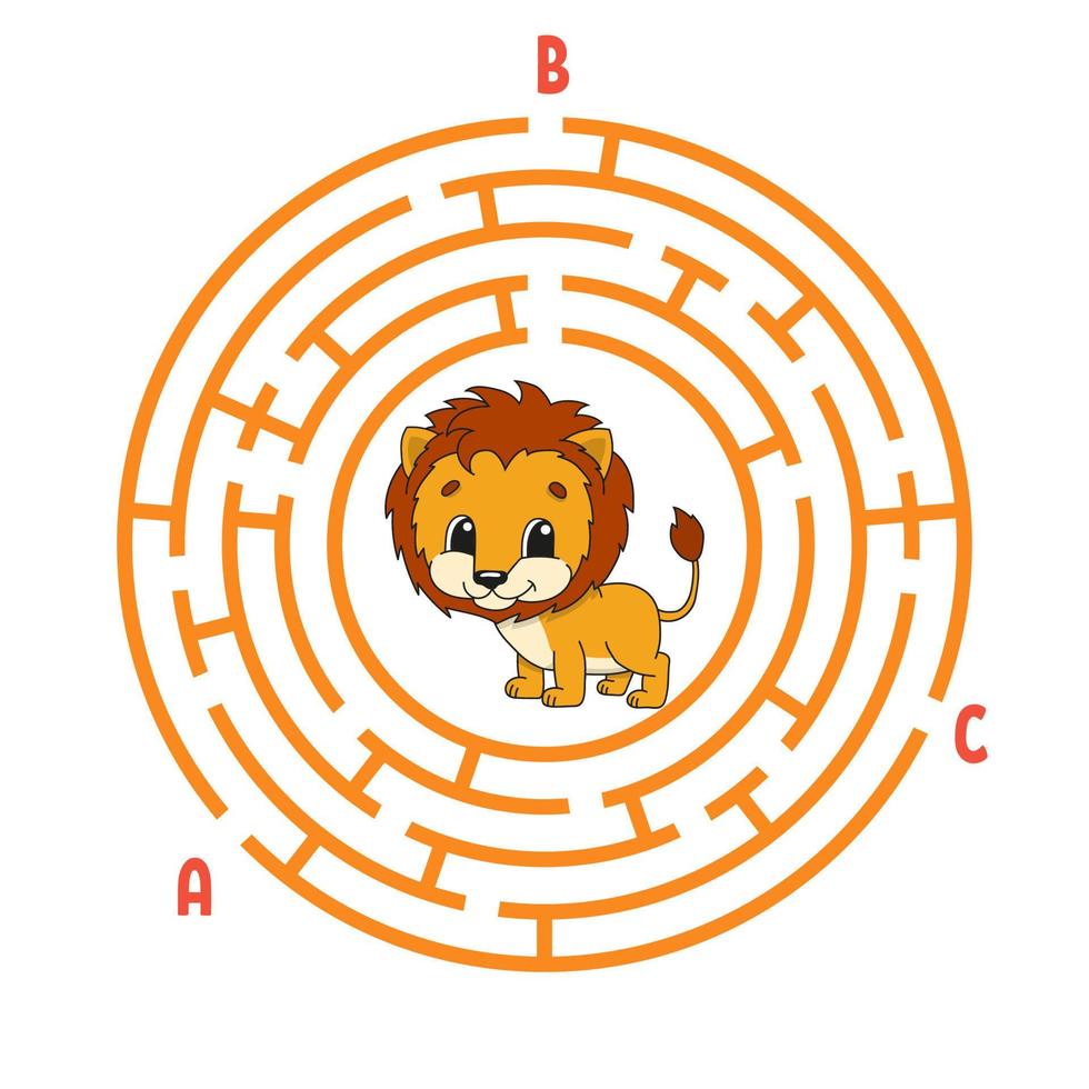 cirkel doolhof. spel voor kinderen. puzzel voor kinderen. rond labyrint raadsel. kleur vectorillustratie. vind het juiste pad. onderwijs werkblad. vector