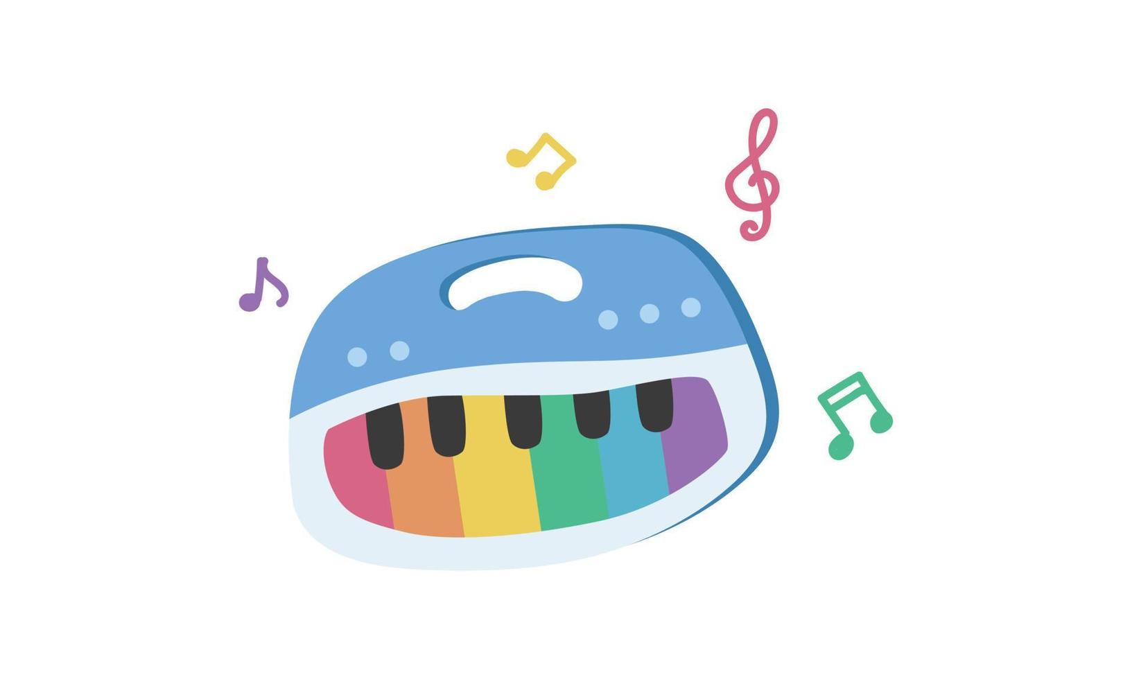 baby piano clip art. gemakkelijk schattig kinderen speelgoed- piano met kleurrijk toetsenbord vlak vector illustratie. baby accu piano met zeven sleutels tekenfilm stijl. kinderen, baby douche, pasgeboren en kinderkamer decoratie