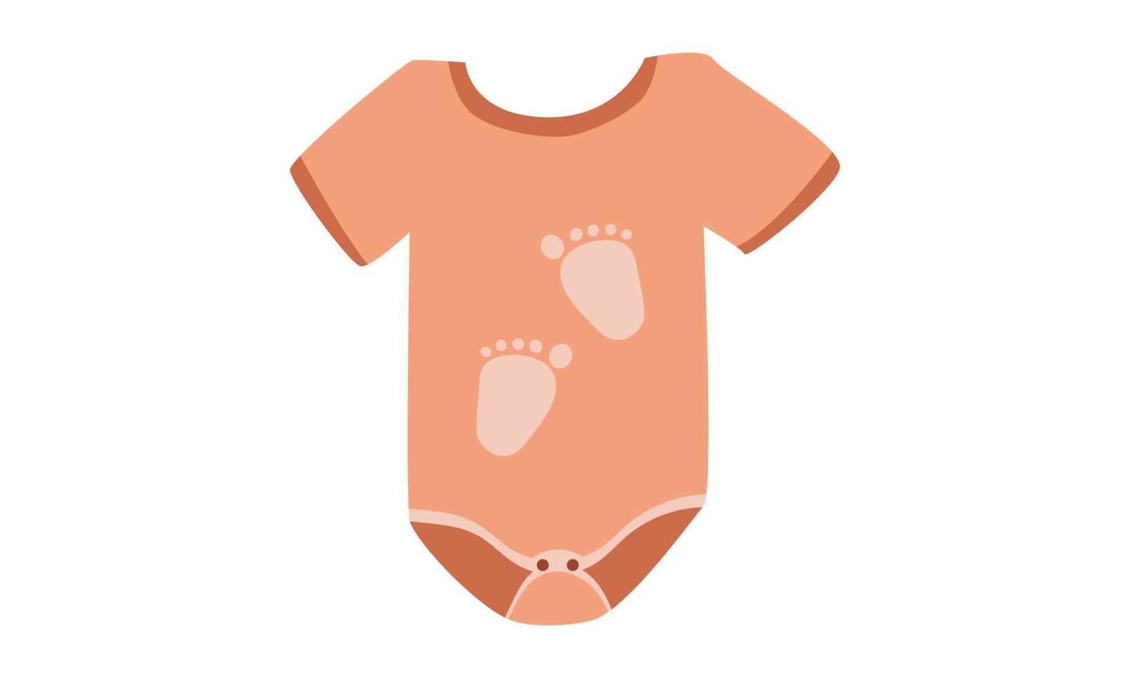 oranje baby Onesie clip art. gemakkelijk schattig baby Onesie met voetafdruk ontwerp vlak vector illustratie. baby bodysuit, lichaam kinderen, baby shirt, rompertje, kleren voor pasgeborenen tekenfilm tekening