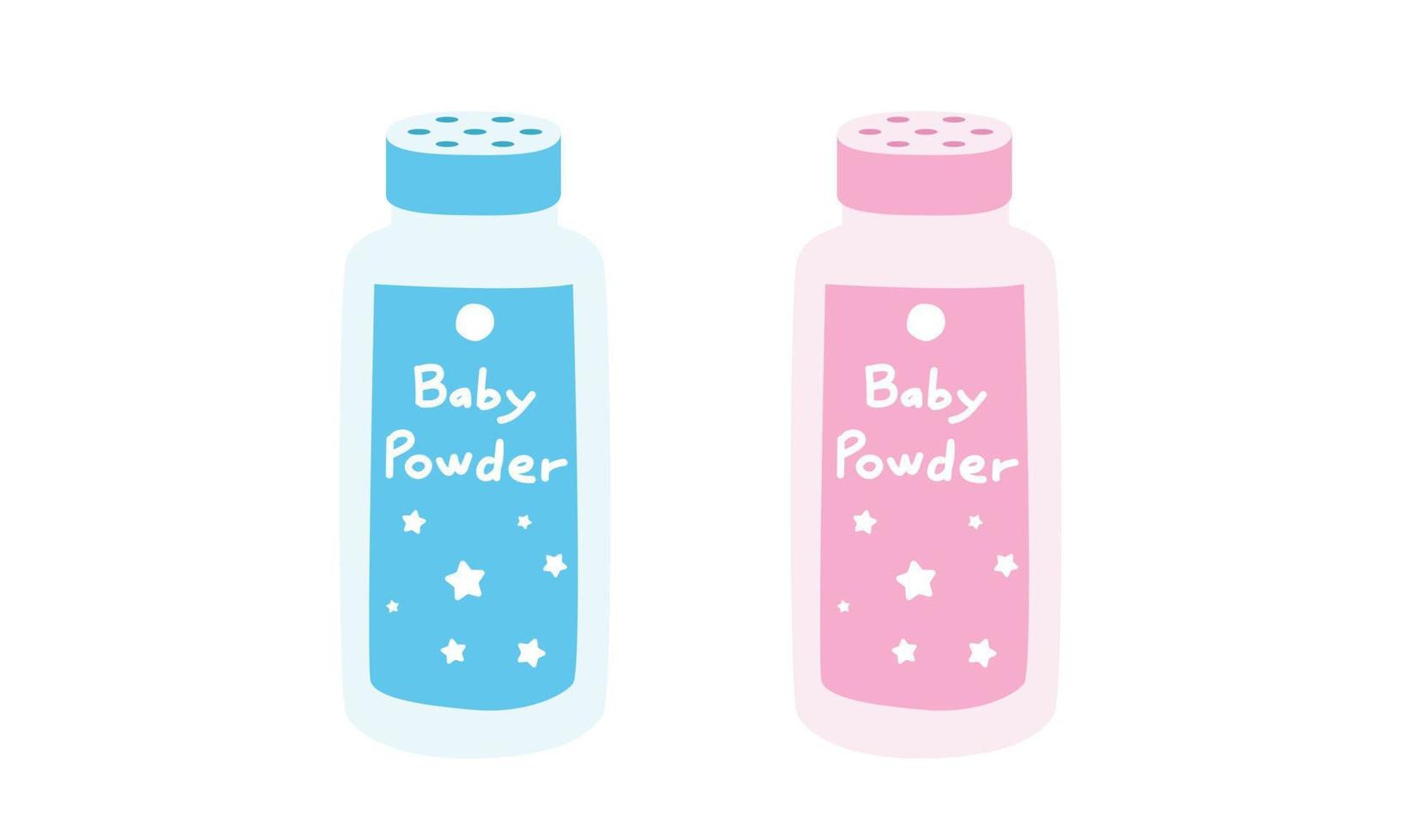baby poeder fles clip art. gemakkelijk schattig blauw en roze flessen van baby talk poeder vlak vector illustratie. plastic flessen van baby poeder producten tekenfilm stijl