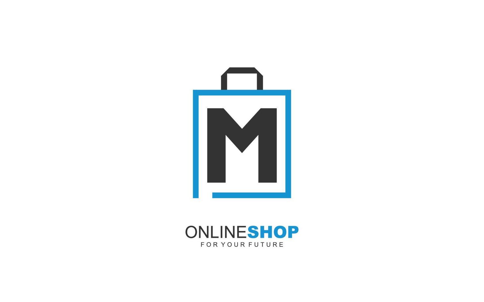 m logo online winkel voor branding bedrijf. zak sjabloon vector illustratie voor uw merk.