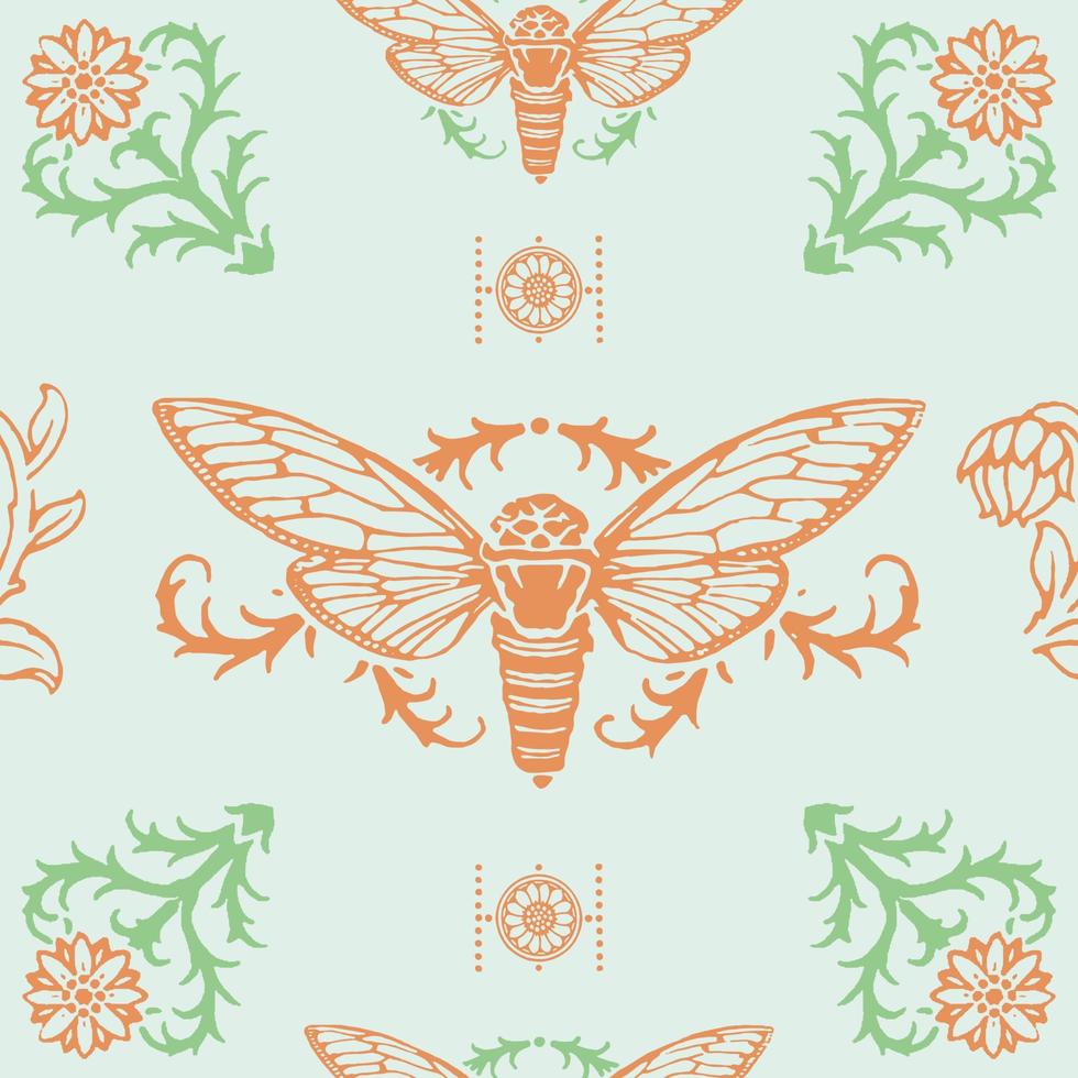 cicade naadloos patroon. een symbool van opstanding. symboliserend persoonlijk Wijzigen, vernieuwing, wedergeboorte, en transformatie vector