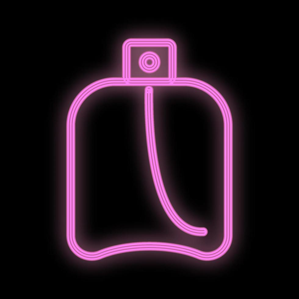 glamoureus helder roze parfum, neon Aan een zwart achtergrond. schattig parfum in een rechthoekig pakket met een dispenser voor toepassing naar de huid. icoon voor parfum bars. vector illustratie