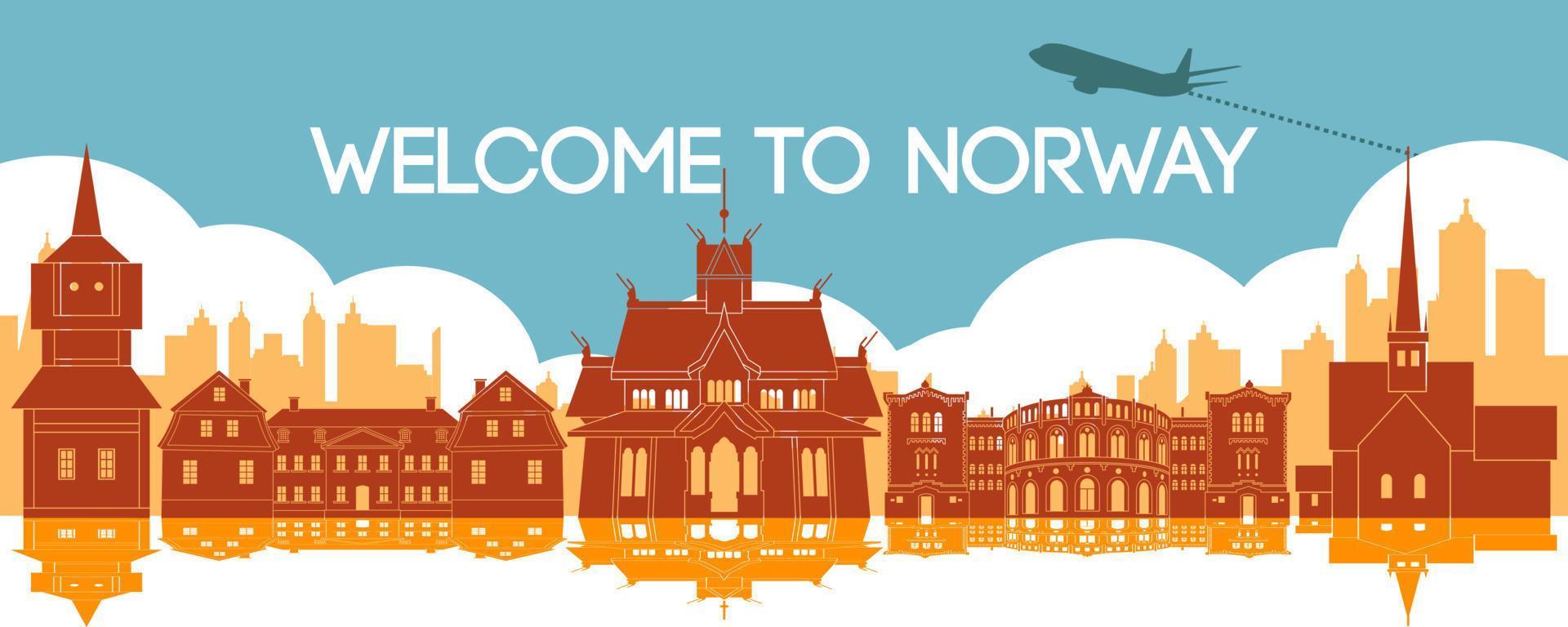 Noorwegen beroemd oriëntatiepunten door silhouet stijl vector
