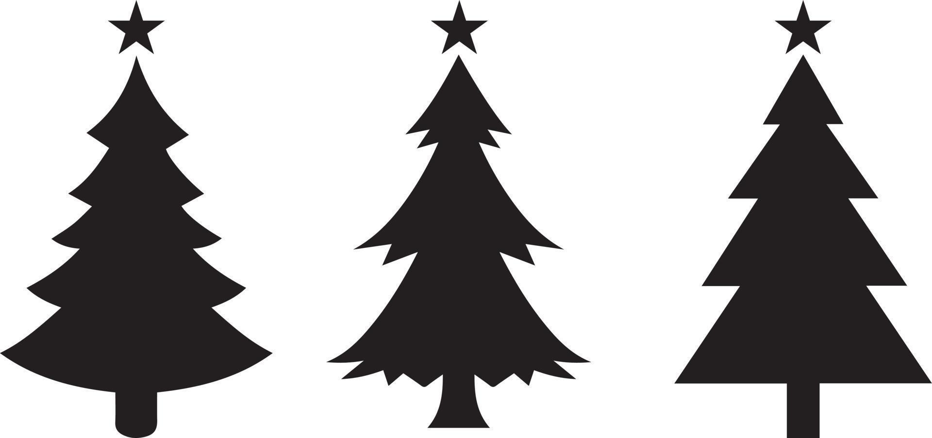 reeks van Kerstmis boom silhouet met decoraties. Kerstmis bomen achtergrond. geïsoleerd Kerstmis boom icoon met ster. winter bomen verzameling voor vakantie Kerstmis en nieuw jaar vector