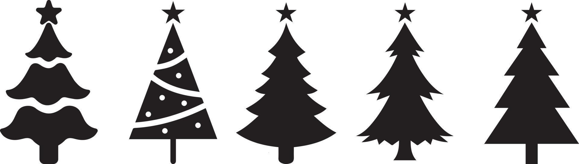 Kerstmis boom silhouet met decoraties. Kerstmis bomen achtergrond. geïsoleerd Kerstmis boom icoon met ster. winter bomen verzameling voor vakantie Kerstmis en nieuw jaar vector