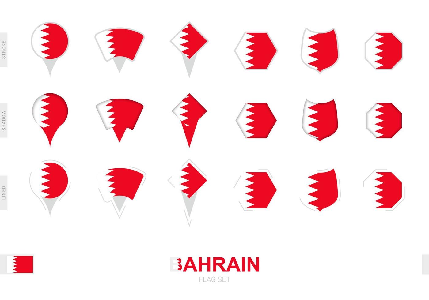 verzameling van de Bahrein vlag in verschillend vormen en met drie verschillend Effecten. vector