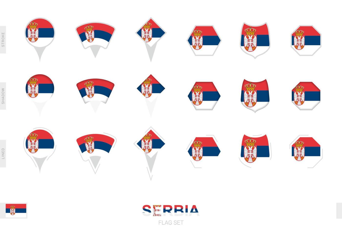 verzameling van de Servië vlag in verschillend vormen en met drie verschillend Effecten. vector