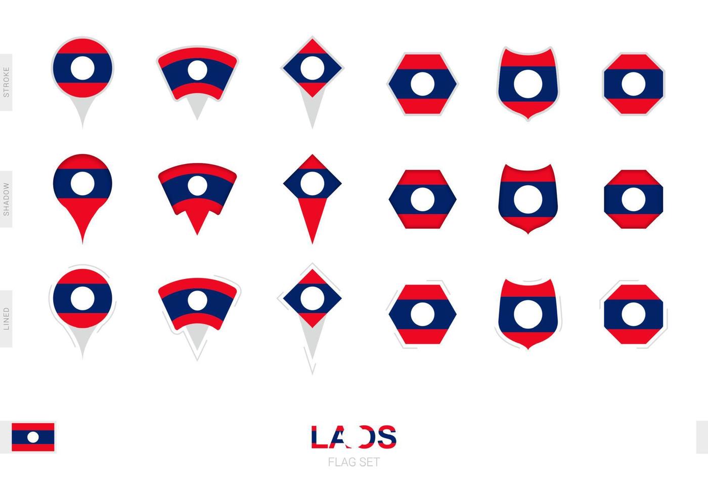 verzameling van de Laos vlag in verschillend vormen en met drie verschillend Effecten. vector
