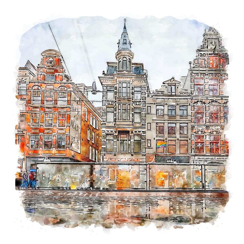 amsterdam nederland aquarel schets hand getekende illustratie vector