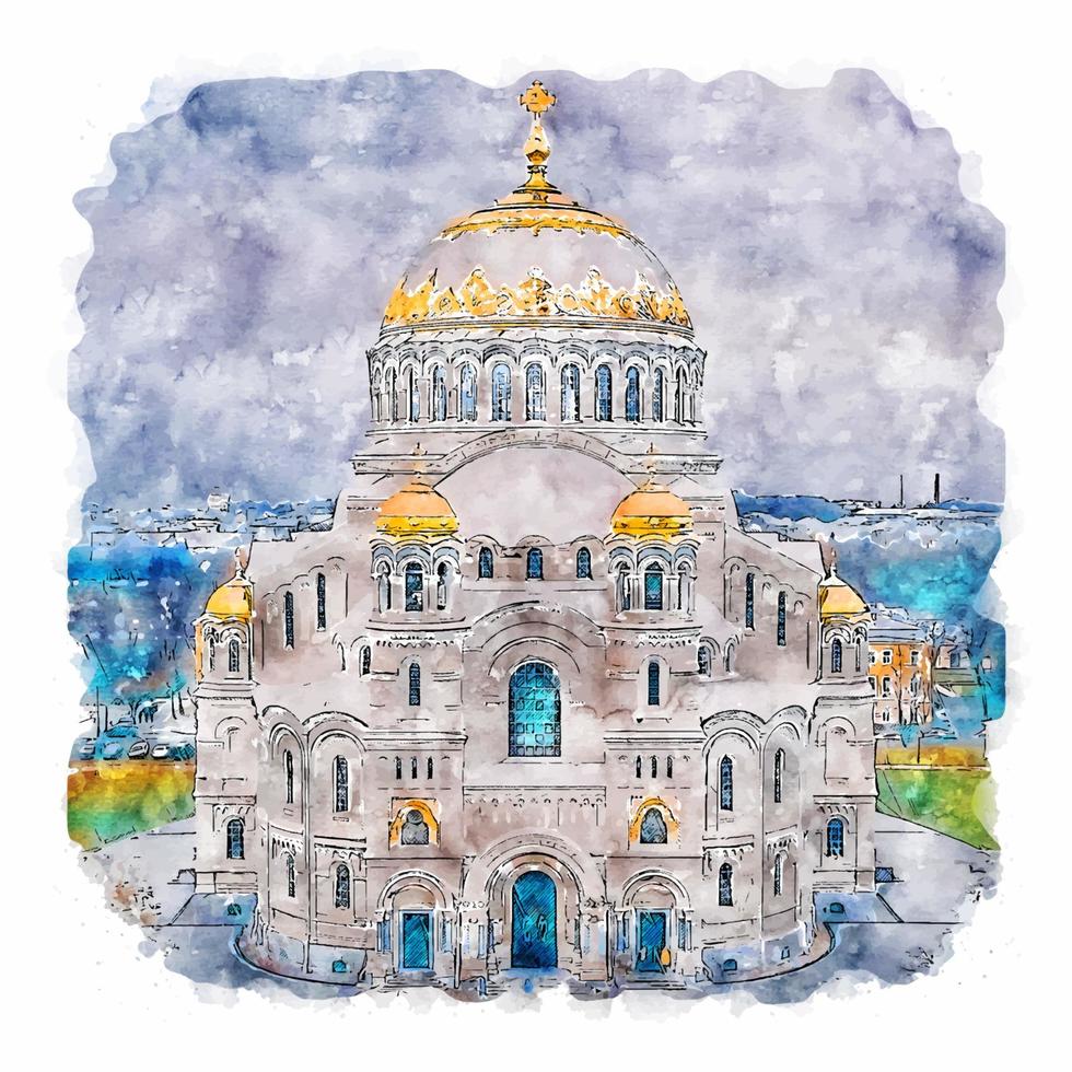 kronstadt marine- kathedraal Rusland waterverf schetsen hand- getrokken illustratie vector