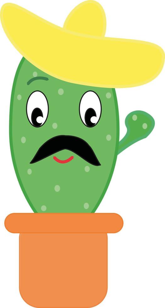 cactus met hoed, illustratie, vector Aan wit achtergrond.