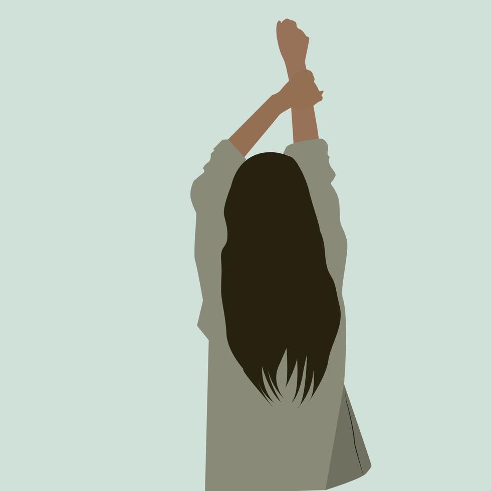 meisje met verheven hand, illustratie, vector Aan wit achtergrond.