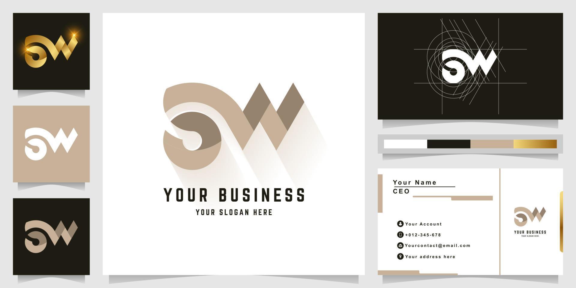 brief sw of ow monogram logo met bedrijf kaart ontwerp vector