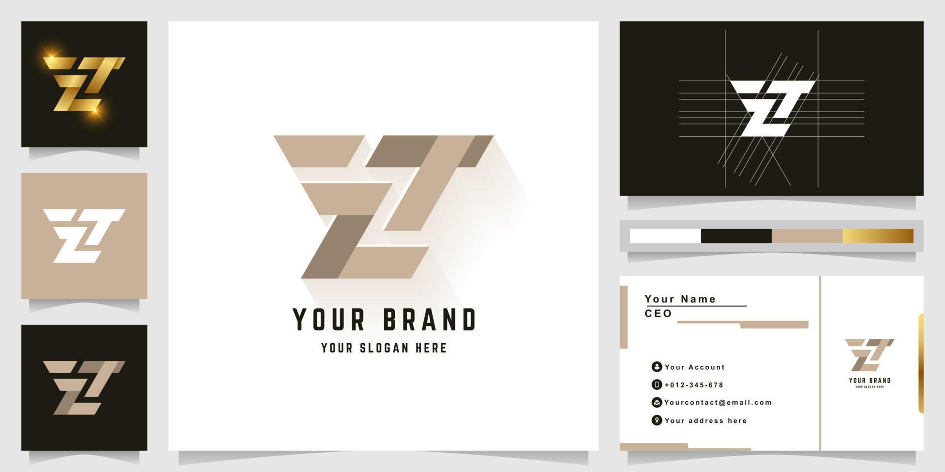 brief z of zt monogram logo met bedrijf kaart ontwerp vector