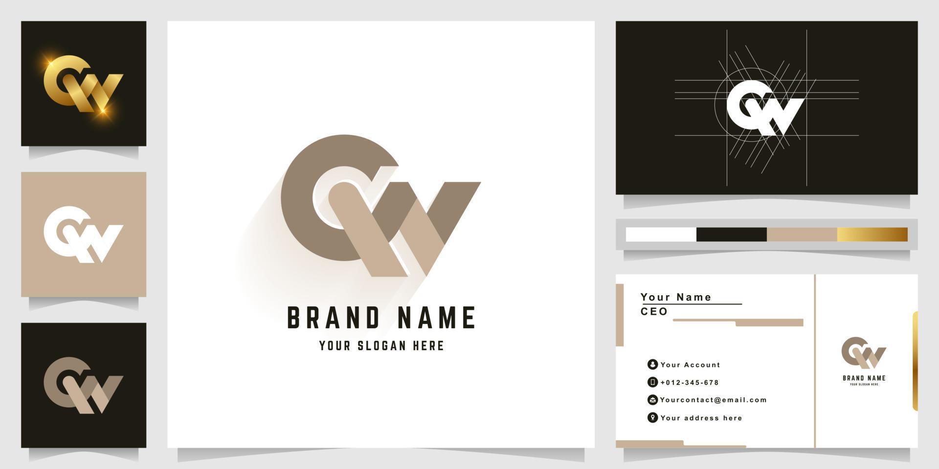 brief qn of cw monogram logo met bedrijf kaart ontwerp vector